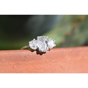 Raw Diamond Engagement Ring Rough Unique Gemstone Sterling Silver